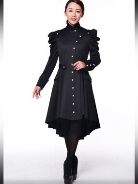 Chic Star Goth steampunk Victorian style dress military trenchcoat black S